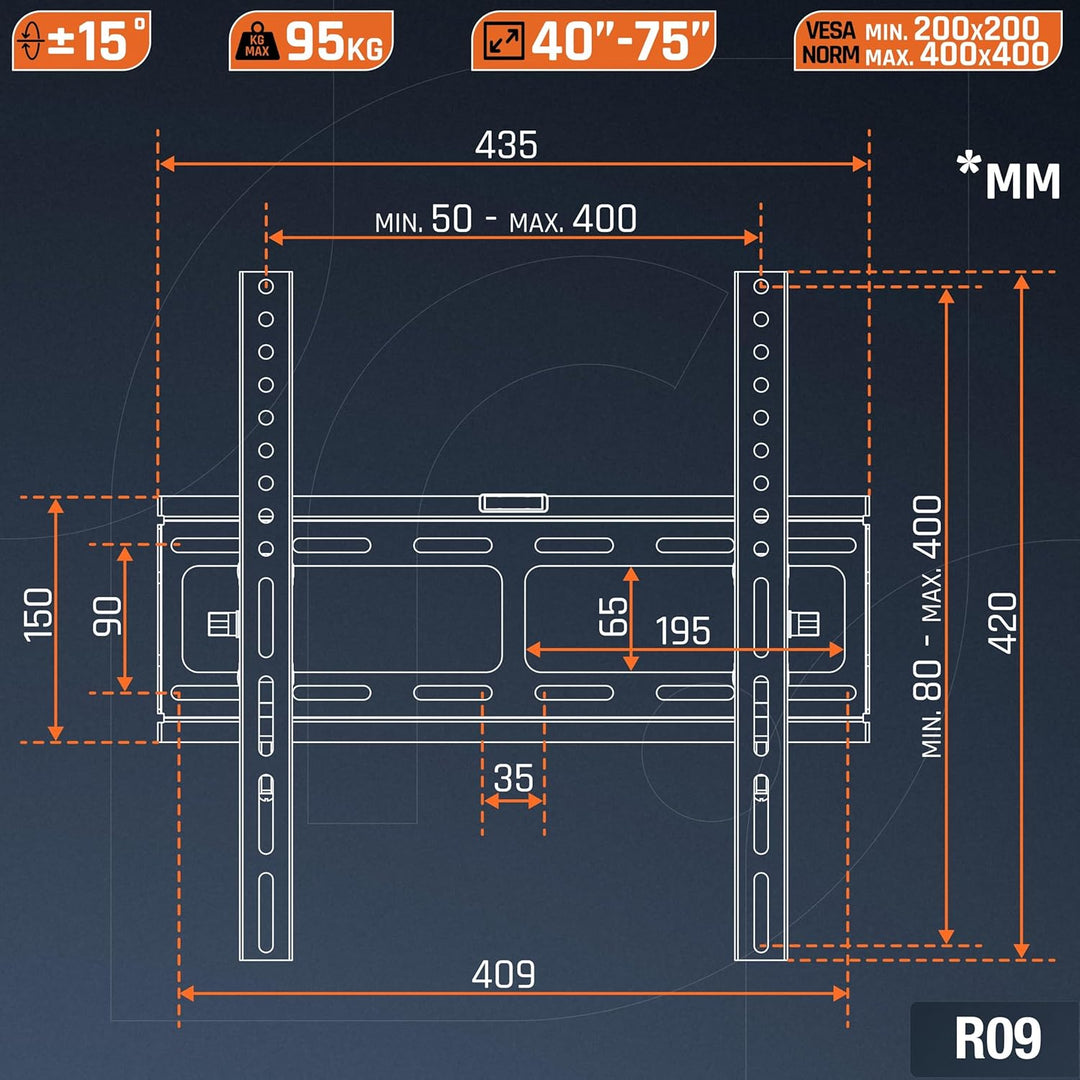 RICOO TV Wandhalterung Fernseher Halterung Neigbar Flach Ultra Slim für 32-65 Zoll R09 RICOO Wandhal