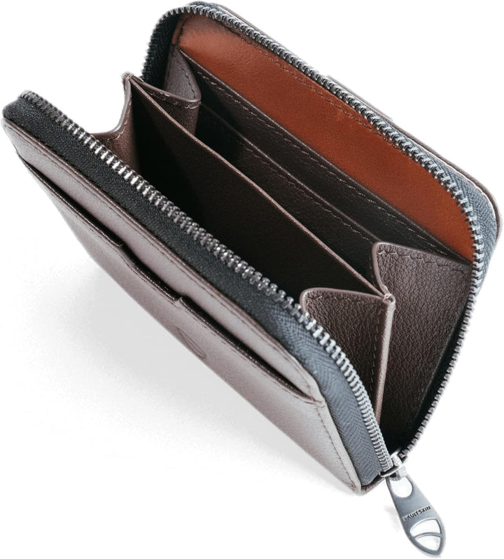 Vaultskin Mayfair Minimalistische Geldbörse aus Leder mit Reissverschluss Kleiner RFID-blockierender