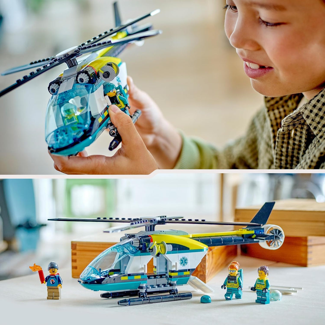 LEGO City Rettungshubschrauber, Hubschrauber-Spielzeug für Kinder, Helikopter mit Seilwinde, Rotoren