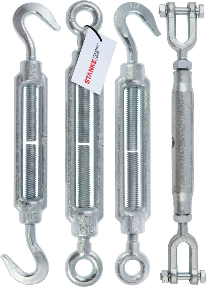 Seilwerk STANKE 20x M8 Spannschloss Öse-Haken verzinkt Spannschraube Spanner für Drahtseil 110 mm 20