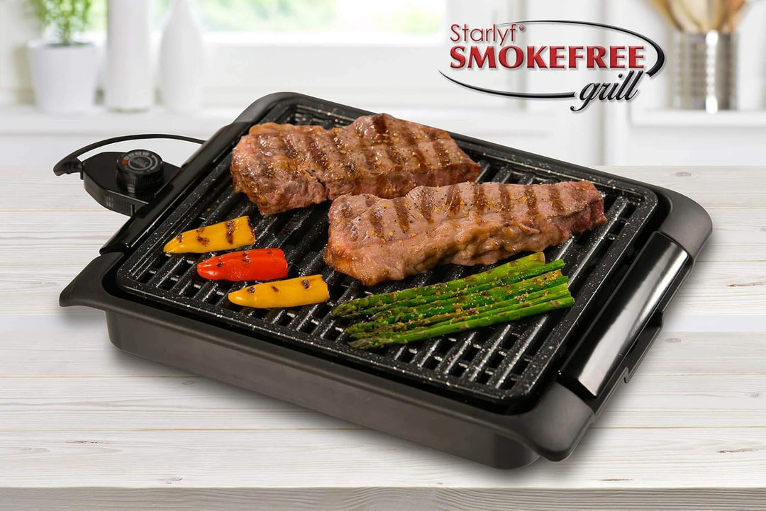Tischgrill mit 1250 Watt, Starlyf Smokefree Grill, Thermostat, herausnehmbare Auffangschale Spülmasc