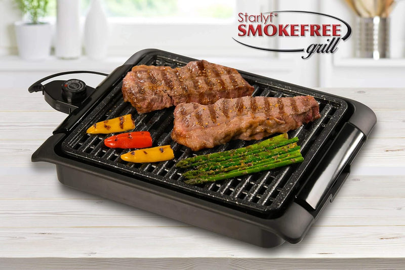 Tischgrill mit 1250 Watt, Starlyf Smokefree Grill, Thermostat, herausnehmbare Auffangschale Spülmasc