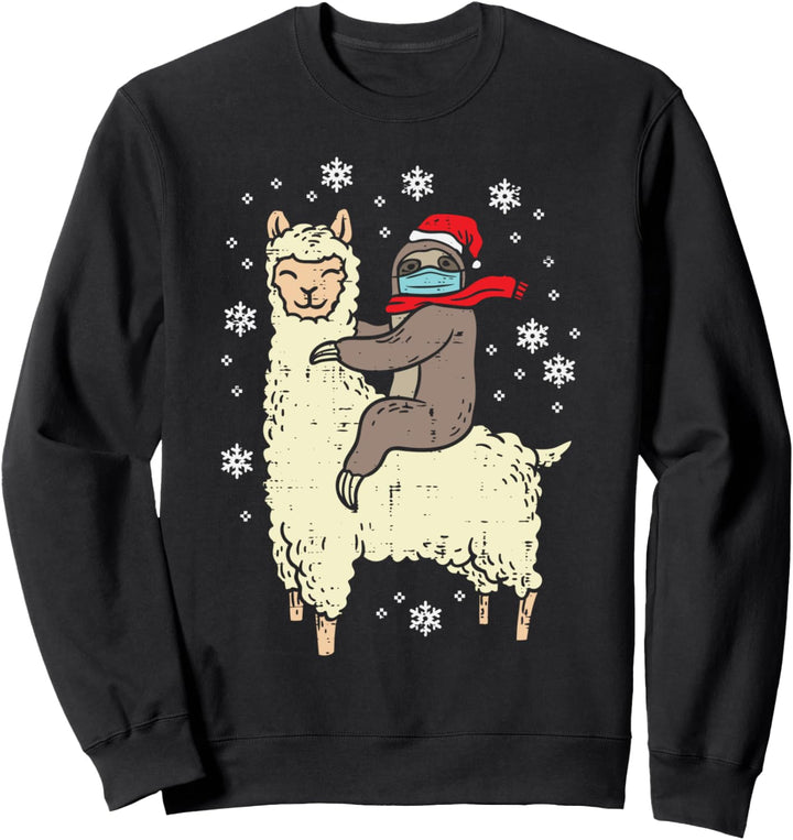 Sloth Santa Llama Face Mask Ugly Christmas Quarantine Gift Sweatshirt