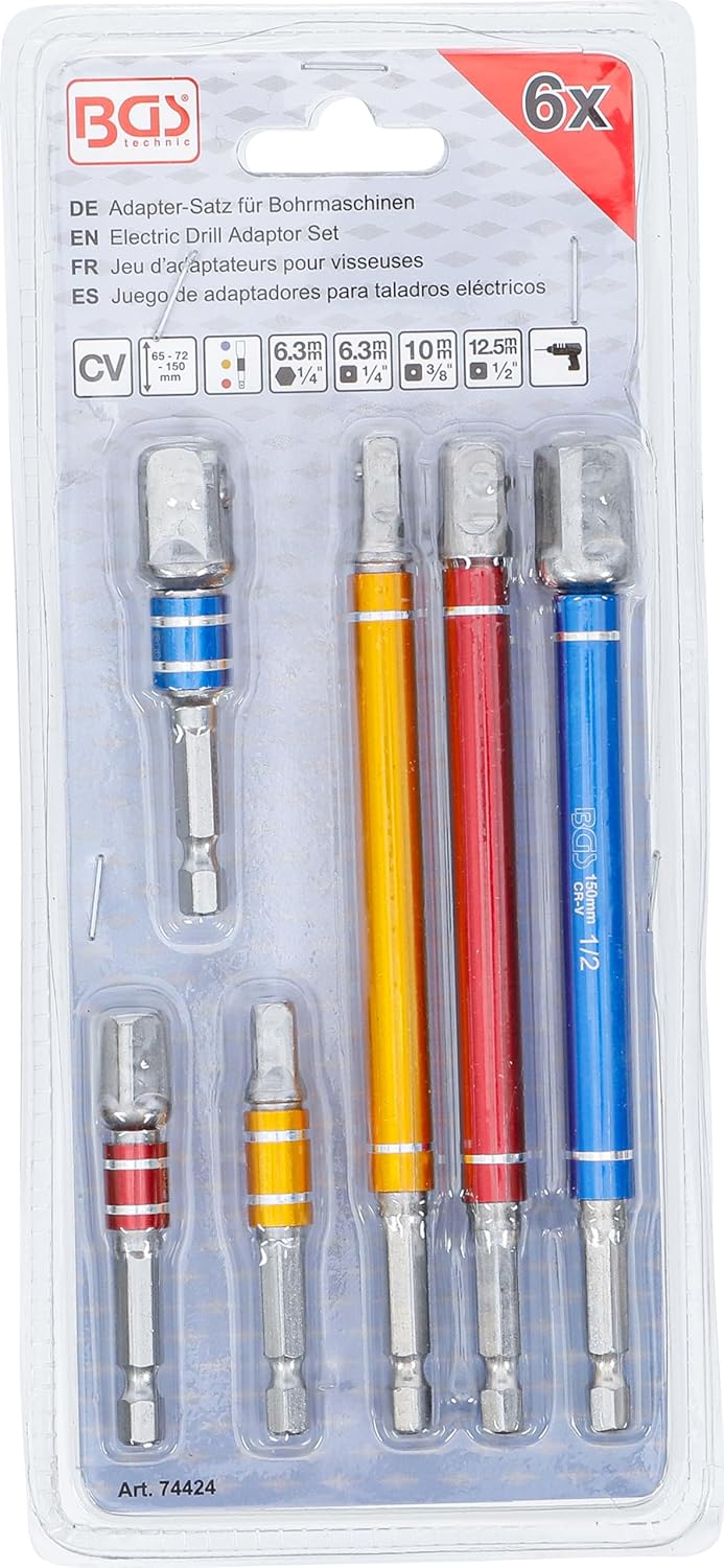 BGS 74424 | Adapter-Satz für Bohrmaschinen | farbig | Antrieb Aussensechskant 6,3 mm (1/4") | Abtrie