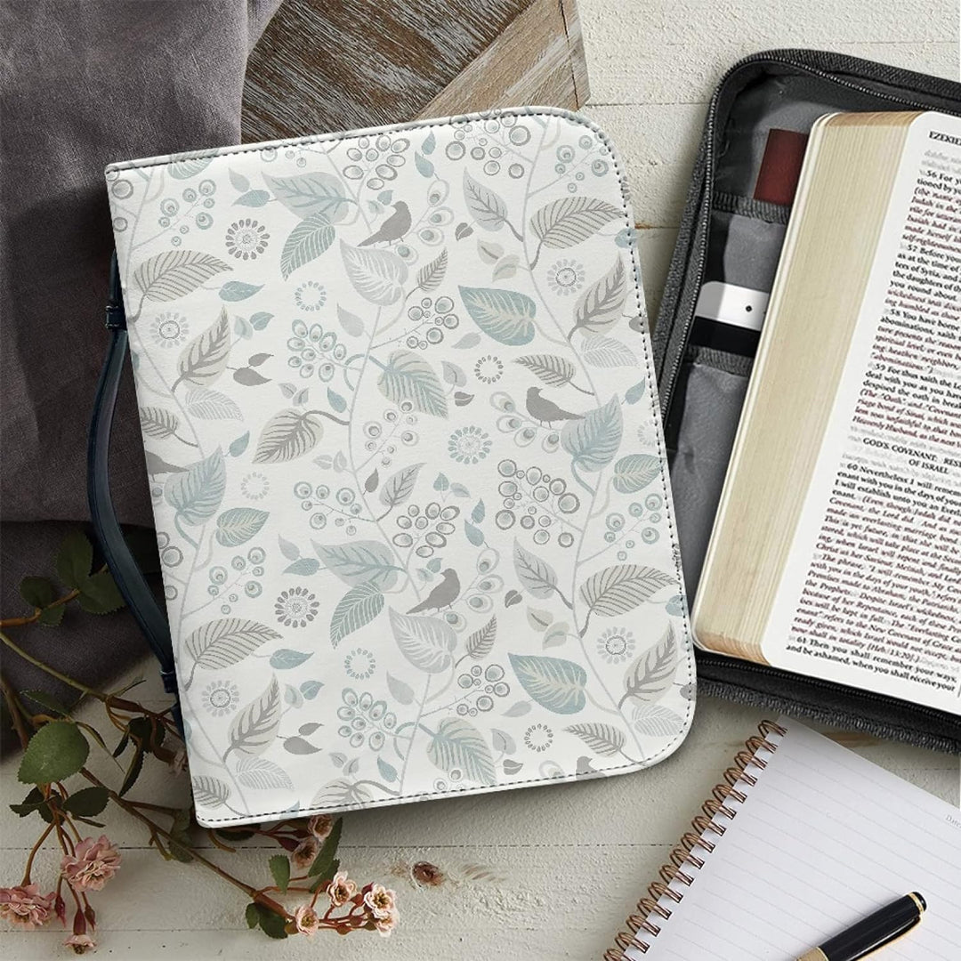 Kuiaobaty Weisser kleiner Buchumschlag mit Reissverschluss und Griff, 22,9 x 15,2 cm, Blätter-Druck,