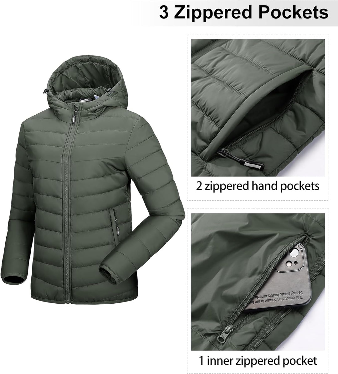 Damen Steppjacke Leichte Packbare Übergangsjacke Warme Winterjacke mit Kapuze für Frauen Gefüttert P