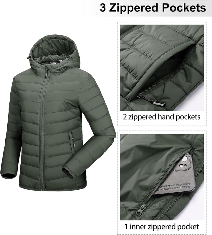 Damen Steppjacke Leichte Packbare Übergangsjacke Warme Winterjacke mit Kapuze für Frauen Gefüttert P