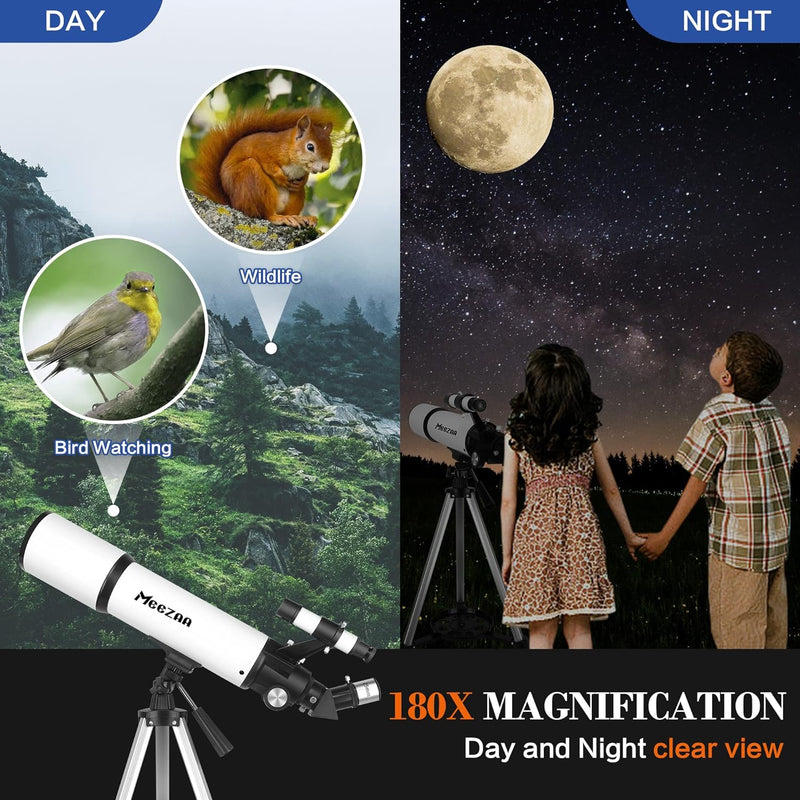 MEEZAA Teleskop Astronomie, Fernrohr Teleskop Erwachsene Profi, 80 mm Öffnung 600 mm Refraktor Teles