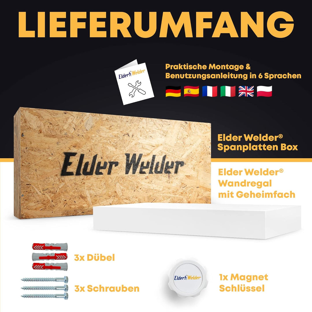 Elder Welder® Regal mit Geheimfach | 30cm x 60cm | Geheimfach Möbel | Wandregal Weiss mit Geheimvers