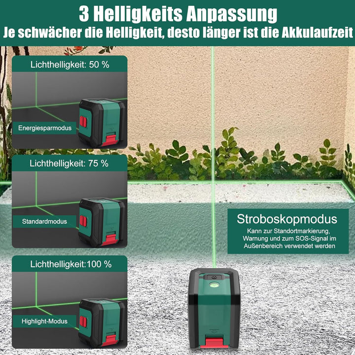 HYCHIKA Kreuzlinienlaser Grün, Selbstnivellierend Linienlaser 15M, Laser Wasserwaage 3 Stufen der He