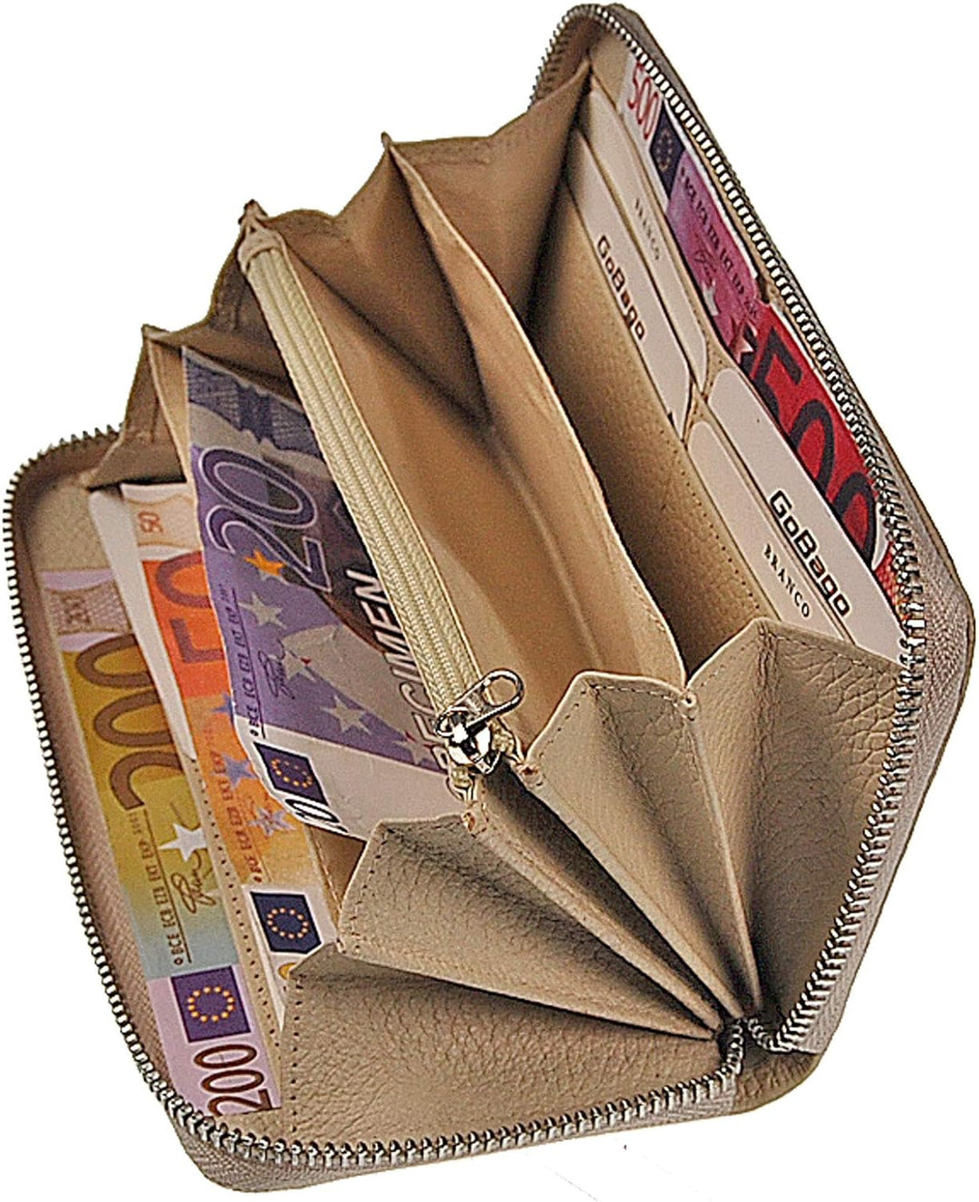 GoBago Damen Geldbörse Leder Portemonnaie Geldbeutel Damenbörse mit RFID Schutz (Elfenbein), Elfenbe