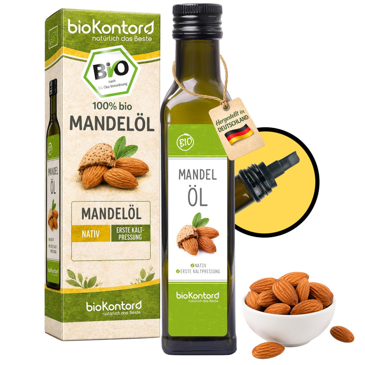 bioKontor – Bio Mandelöl 250ml – Mandelöl nativ kaltgepresst – 100% naturreines Mandel Öl in Rohkost