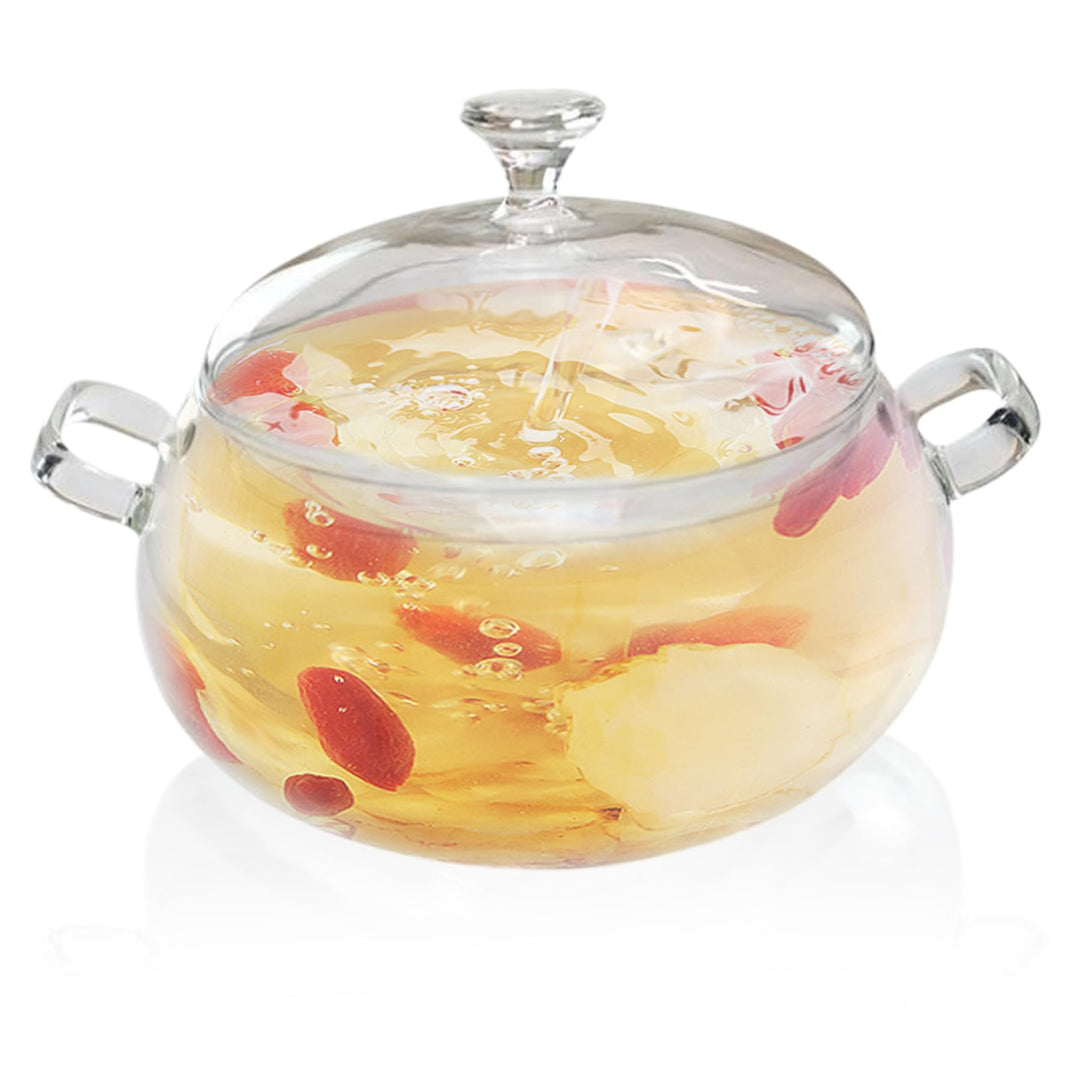 Glastopf zum Kochen auf dem Herd, 2 Quart Borosilikatglas-Kochgeschirr mit Deckel und U-förmigen Gri