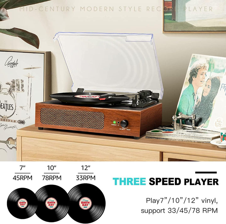 Trynnay Plattenspieler mit Lautsprecher Schallplattenspieler Wireless LP Phonograph mit Eingebauten
