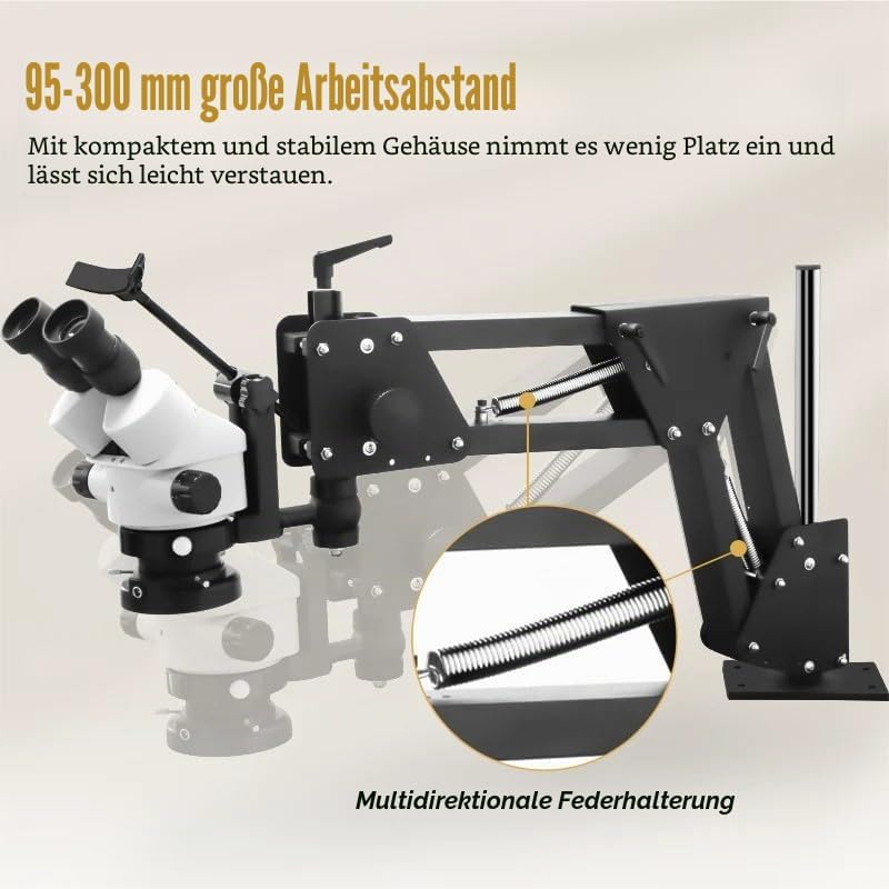 Professionelles Schmuckmikroskop mit Federarm und Universalhalterung, 7–45X kontinuierlicher Zoom, g