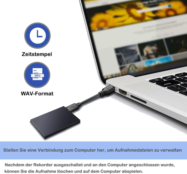 Mini-Diktiergerät, 64 GB, professioneller Sprachrekorder mit Sprachaktivierung, 60 Stunden Aufnahme,