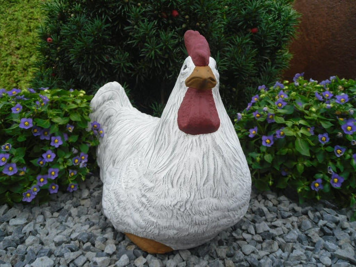STEINFIGUREN SPICKER Steinfigur Huhn, 135/5.1 Gartenfigur Steinguss Tierfigur Weiss Patina