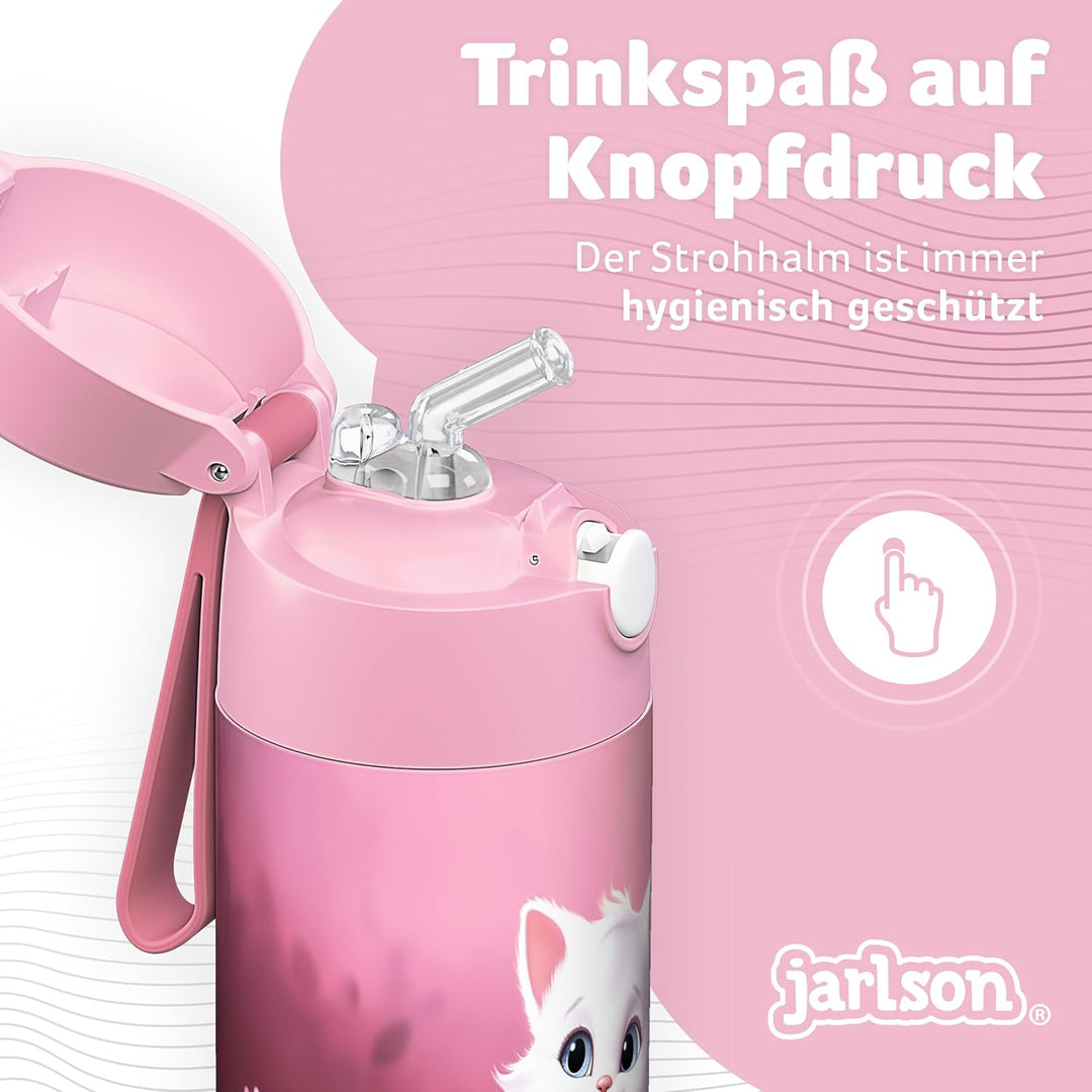 Jarlson® Trinkflasche Kinder Edelstahl Charli [MIT STROHHALM] - Thermosflasche Auslaufsicher - Therm