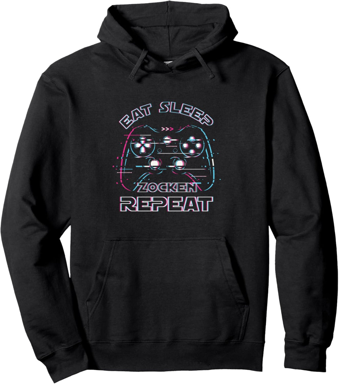 Essen Schlafen Zocken Zocker Gamer Controller Nerd Geschenk Pullover Hoodie