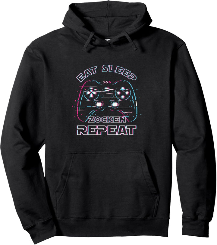 Essen Schlafen Zocken Zocker Gamer Controller Nerd Geschenk Pullover Hoodie