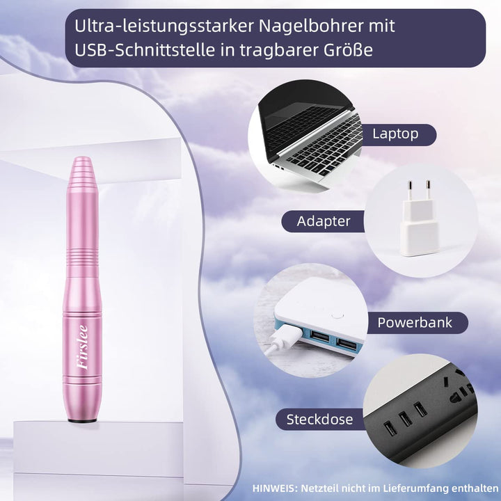Nagelfräser Elektrische für Gelnägel Acrylnägel, 20000 u/Min USB Nagelfeile Elektrisch Professionell