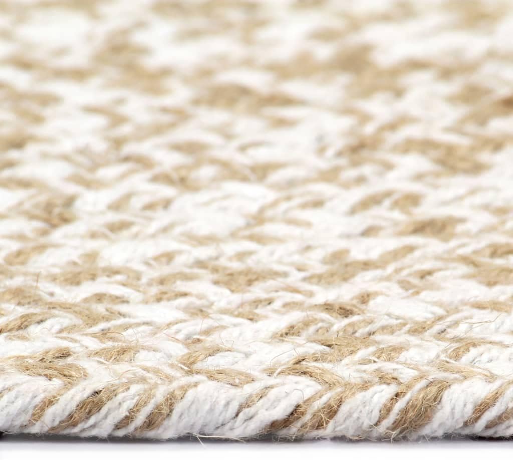 homiuse Teppich Handgefertigt Jute Weiss und Braun 180 cm Teppich Wohnzimmer Teppich Rund Outdoor Te