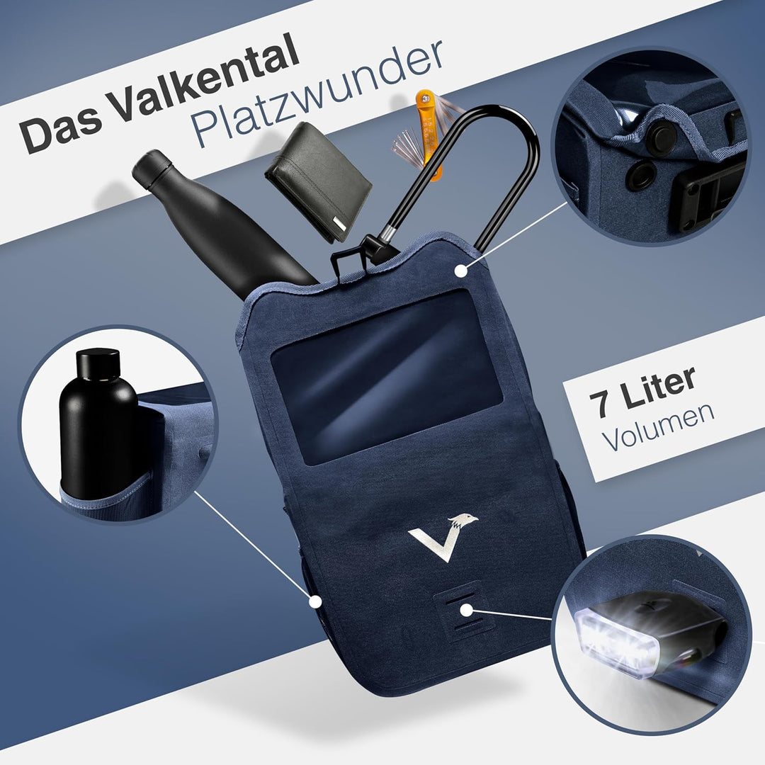 Valkental - Hochwertige &amp; Nachhaltige Lenkertasche mit 7L Volumen | wasserdichte Fahrradtasche Lenke