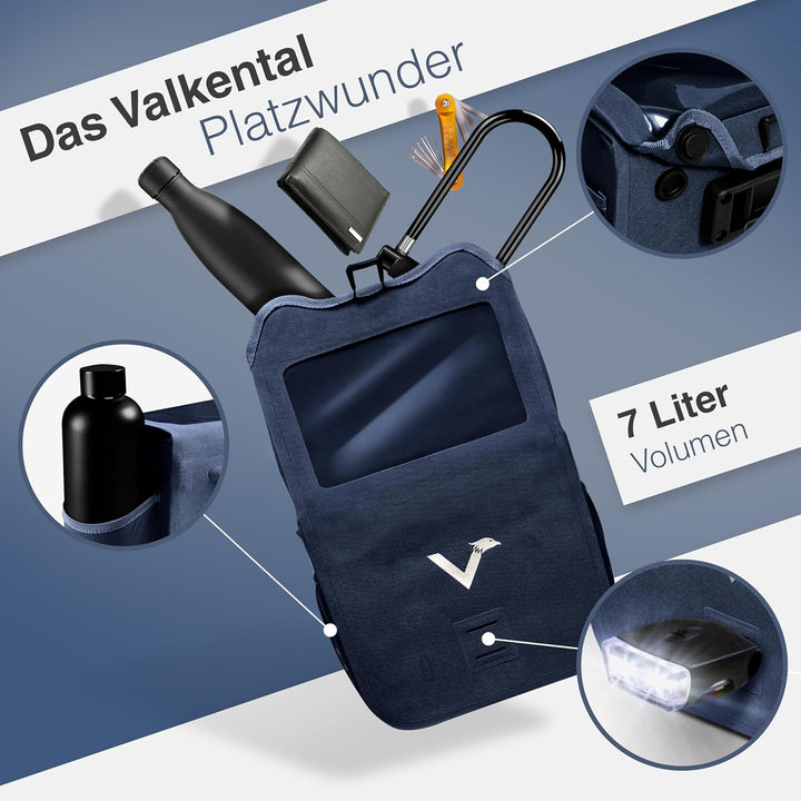 Valkental - Hochwertige &amp; Nachhaltige Lenkertasche mit 7L Volumen | wasserdichte Fahrradtasche Lenke