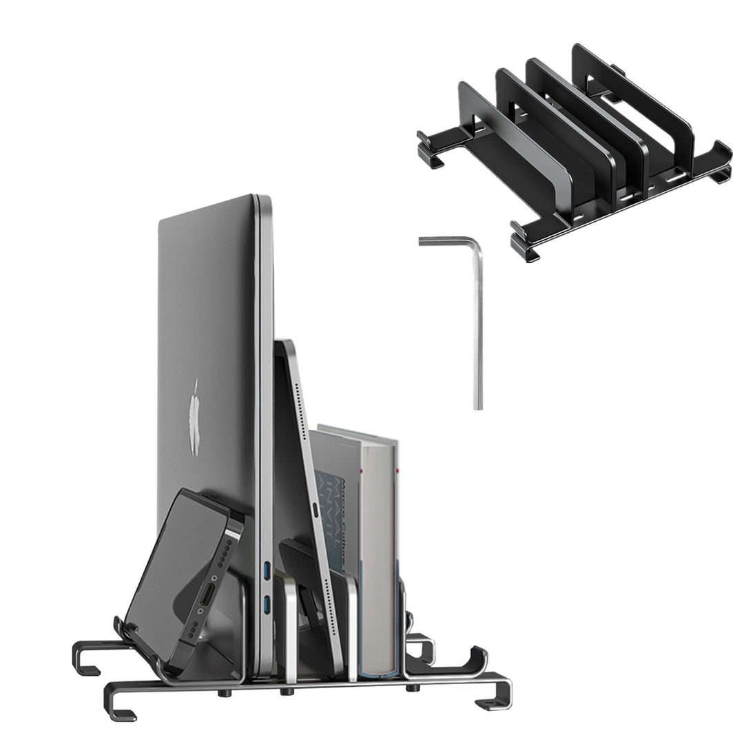 Qivine Aluminium Vertikaler Laptop Ständer, Platzsparend Laptopständer Verstellbare, 3 in 1 Laptop H