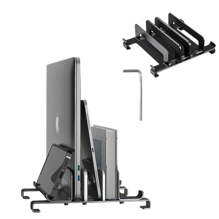 Qivine Aluminium Vertikaler Laptop Ständer, Platzsparend Laptopständer Verstellbare, 3 in 1 Laptop H