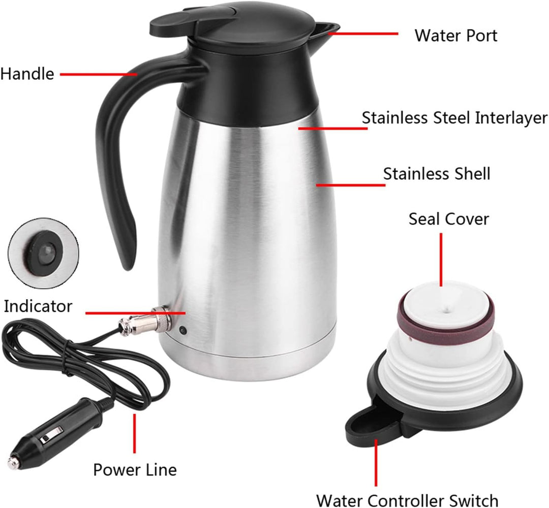 Auto Wasserkocher, 12V/24V 1000Ml Reisewasserkocher, Edelstahl Elektrisch Im Auto Wasserkocher Reise