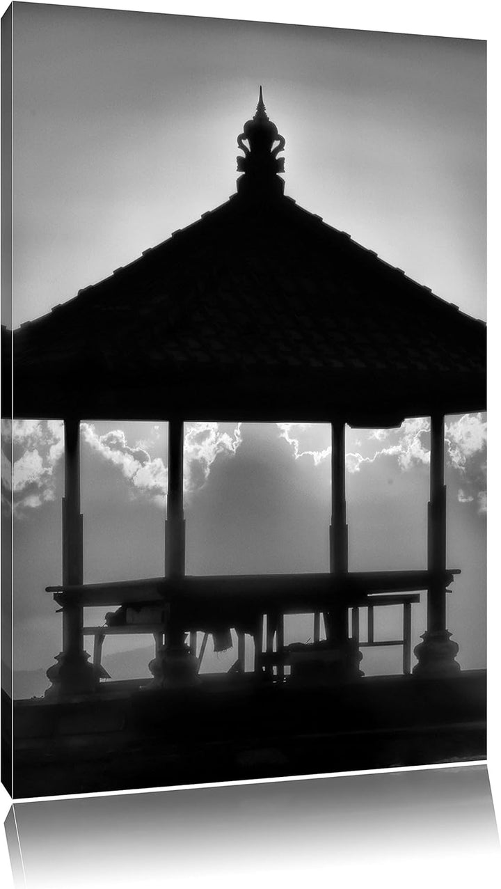 Pixxprint Pagode in Bali im Sonnenuntergang / 100x70cm Leinwandbild bespannt auf Holzrahmen/Wandbild