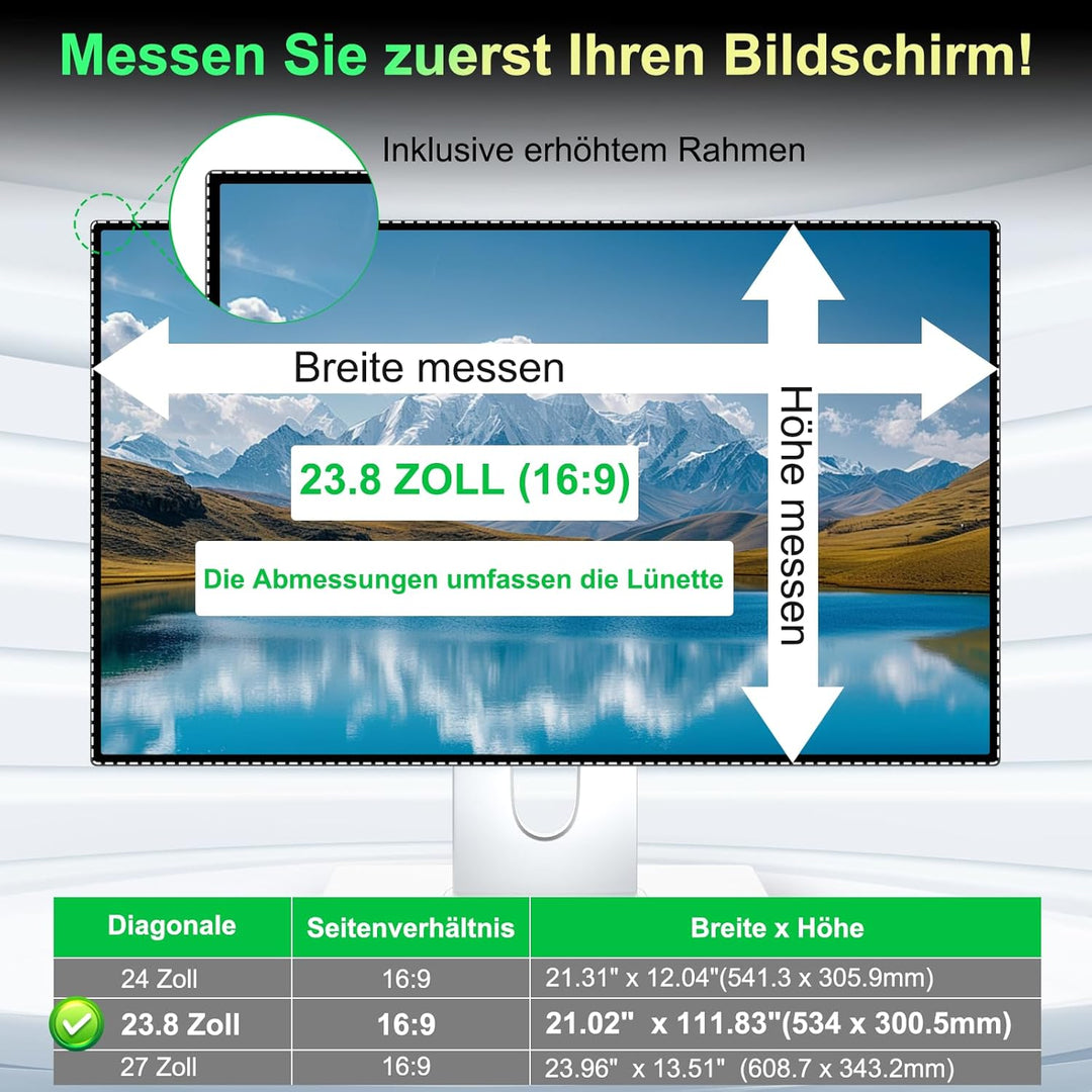 2 STÜCK 23.8 Zoll Bildschirm Magnetischer Blickschutzfilter für 16:9 Seitenverhältnis, Blendfrei Bla