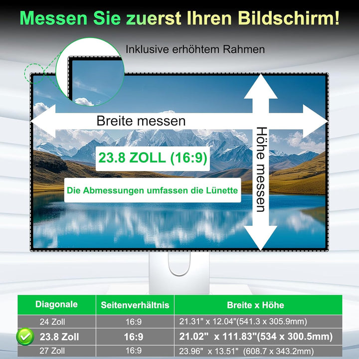 2 STÜCK 23.8 Zoll Bildschirm Magnetischer Blickschutzfilter für 16:9 Seitenverhältnis, Blendfrei Bla