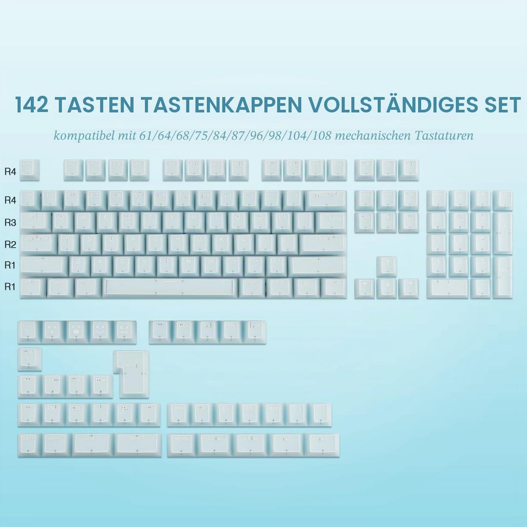 Sunzit Blau Jade Keycaps, Double Shot PBT&PC Tastatur Jelly Keycaps 142 Tasten Cherry Profile Keycap