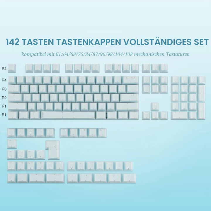 Sunzit Blau Jade Keycaps, Double Shot PBT&PC Tastatur Jelly Keycaps 142 Tasten Cherry Profile Keycap