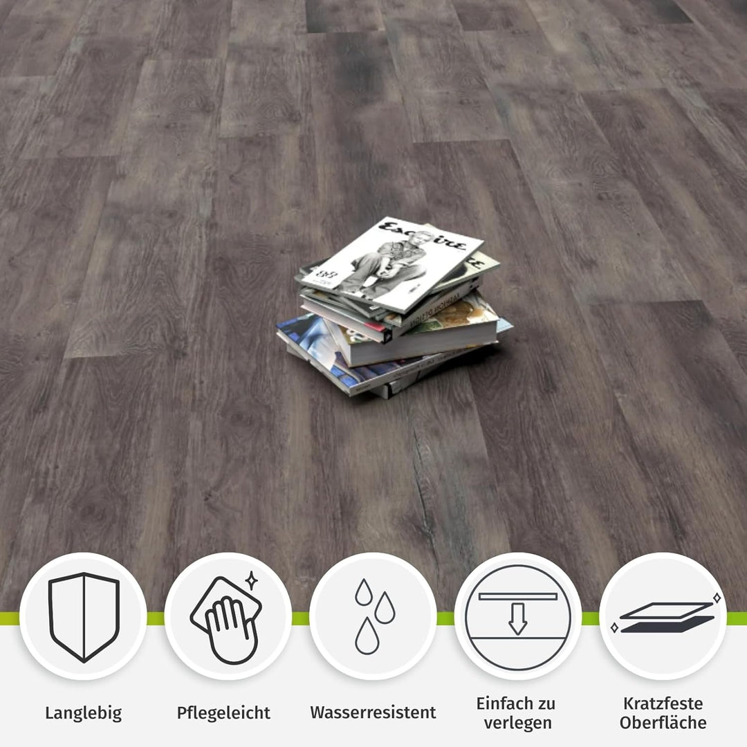 HORI Klick Hartvinylboden Rigid SPC Landhausdiele XL Holzoptik - Klick-Vinyl mit Trittschalldämmung