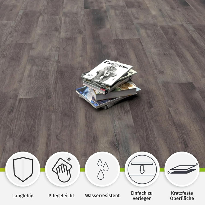 HORI Klick Hartvinylboden Rigid SPC Landhausdiele XL Holzoptik - Klick-Vinyl mit Trittschalldämmung