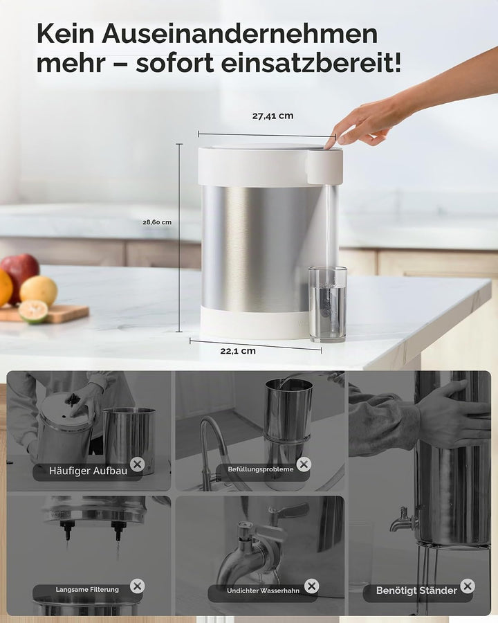 Waterdrop Sofortiges Nicht-Schwerkraft-Wasserfiltersystem, 21-Tassen-Edelstahl-Arbeitsplatten-Wasser