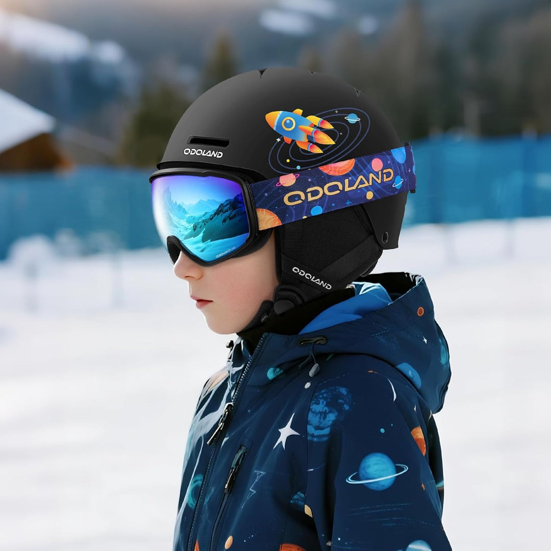 Odoland Kinder Skihelm und Skibrille Set, Snowboardhelm für Jungen und Mädchen, Verstellbar Schneehe