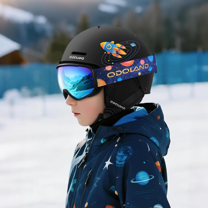 Odoland Kinder Skihelm und Skibrille Set, Snowboardhelm für Jungen und Mädchen, Verstellbar Schneehe