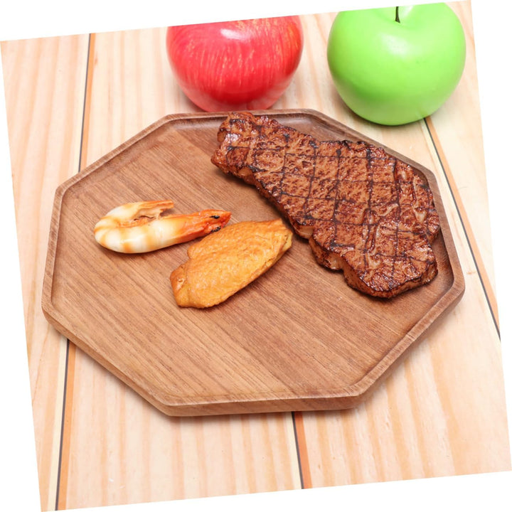 Cabilock Natürliche Holz Tee Tablett Octagon Form Snack Platte Obst Brot Servieren