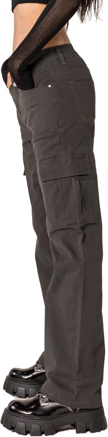Nina Carter Q1885 Damen Cargo Jeans High Waist Cargohose Stretch Straight Leg Hose XS Dunkelgrau (Q1