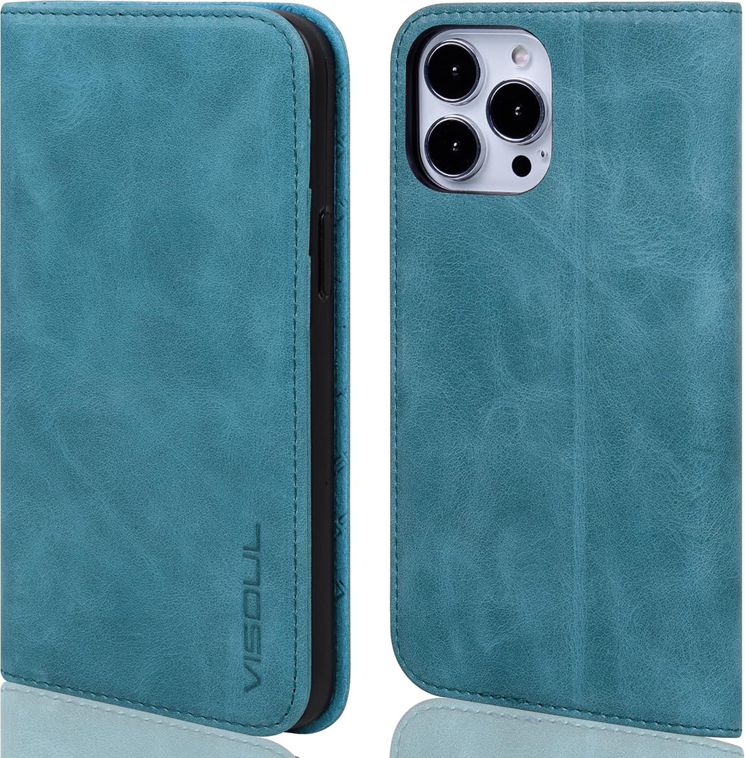 VISOUL Hülle für iPhone 13 Pro Max Handyhülle Schutzhülle TPU [Erstklassiges Echtleder] [Kartenfach]