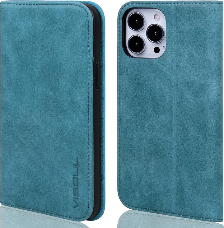 VISOUL Hülle für iPhone 13 Pro Max Handyhülle Schutzhülle TPU [Erstklassiges Echtleder] [Kartenfach]