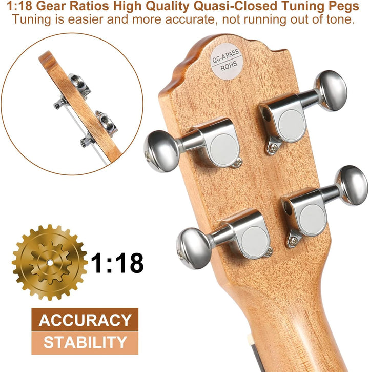 Hricane Konzert-Ukulele Ziricote 23 Zoll Profi Hawaii Ukulelen für Anfänger mit Gigbag Strap Strings