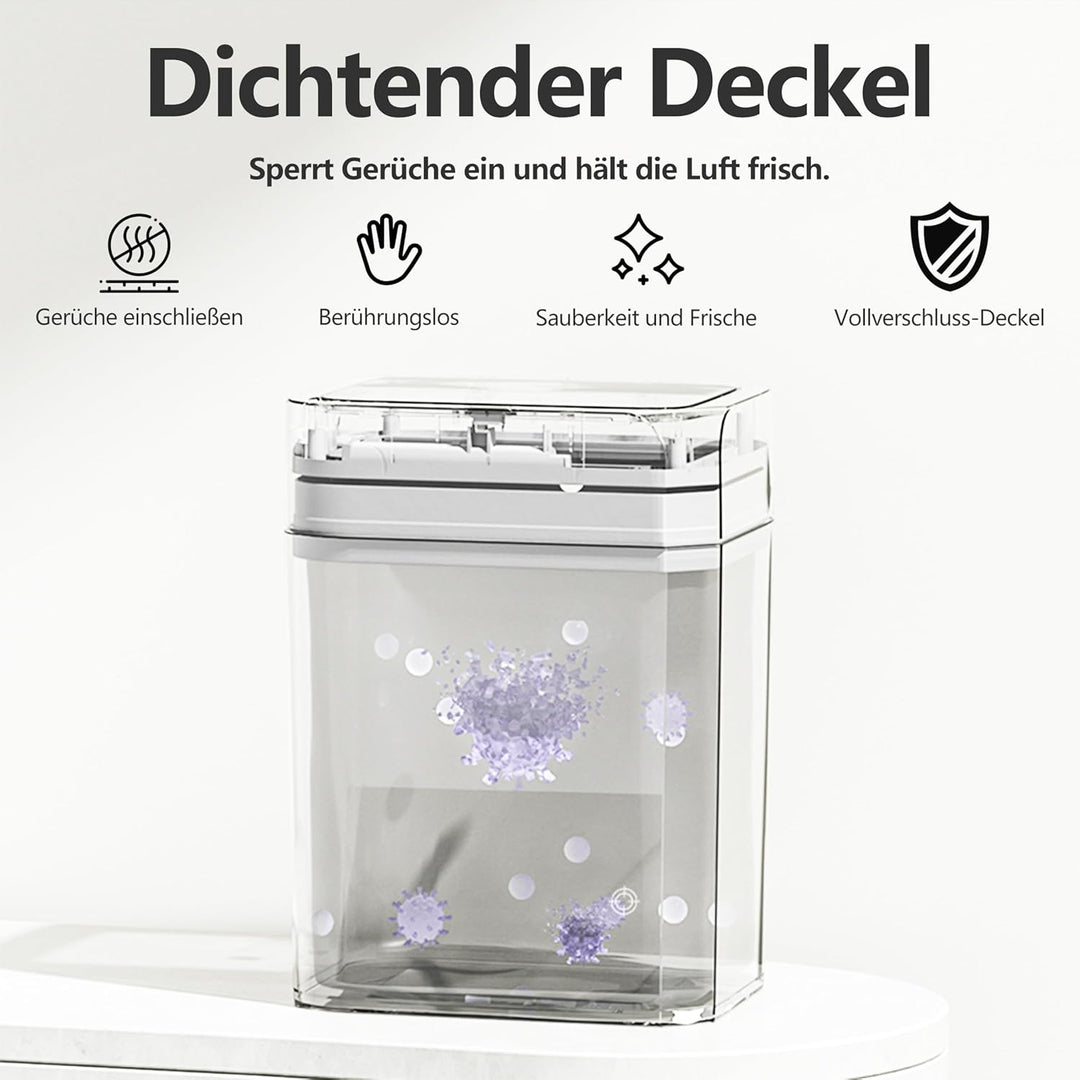 Automatischer Mülleimer 12L mit Sensor - Elektrischer Mülleimer mit Deckel für Küche, Bad, WC - Wass