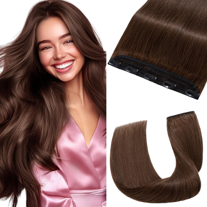 Extension a Clip Cheveux Naturel Monobande - Epaisseur Fine - Rajout Vrai Cheveux Humain (#04 Châtai