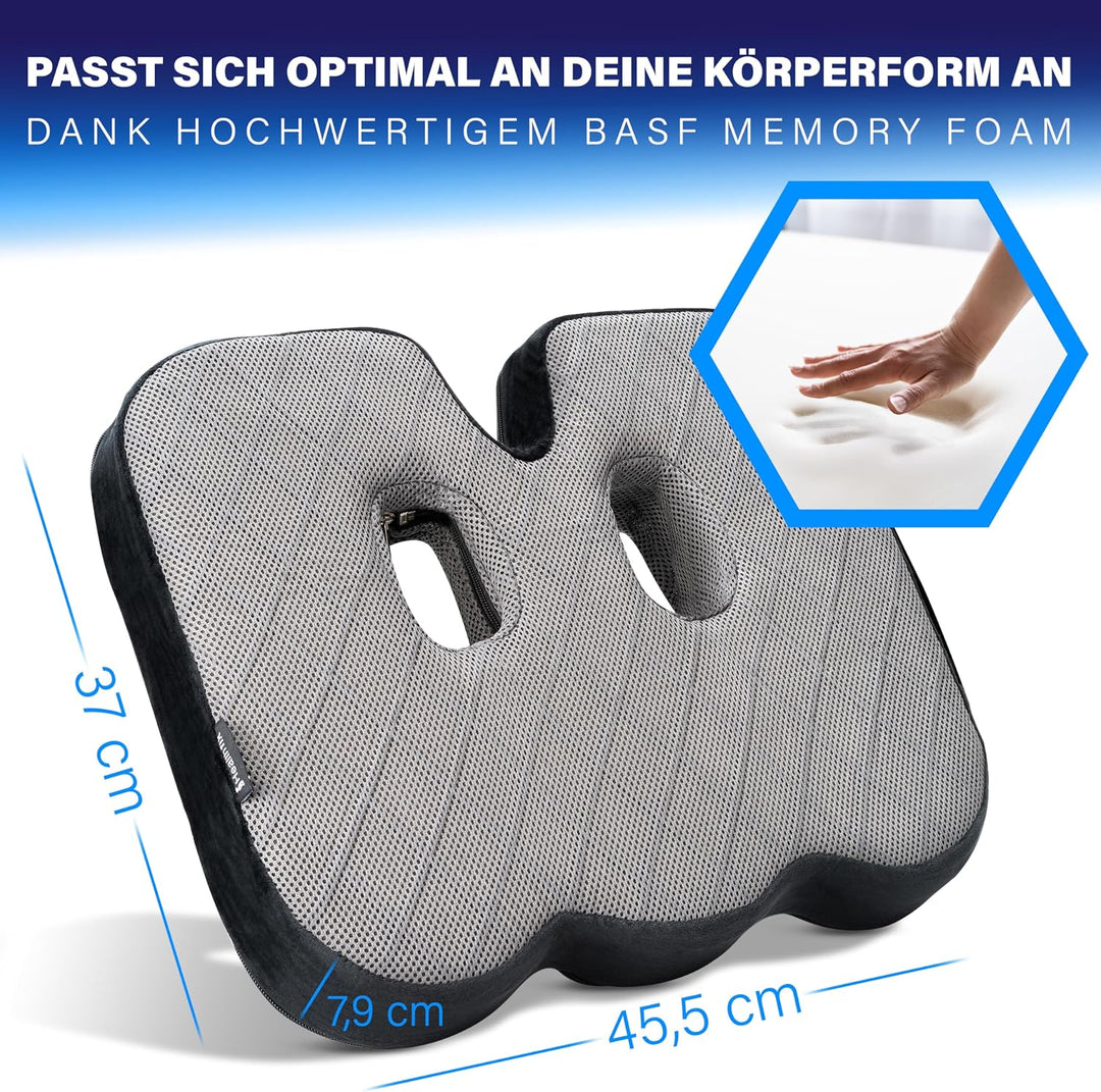 Healthfix® Orthopädisches Sitzkissen für Büro, Auto &amp; Co.- Ergonomisches Sitzen aus Memory Foam mit