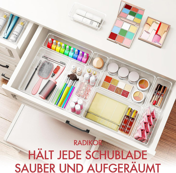 Radikor 44 Stück Schubladen-Organizer, Schubladenaufbewahrung aus Kunststoff, transparent, Aufbewahr